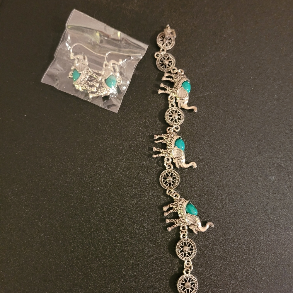 Elephant earrings and bracelet